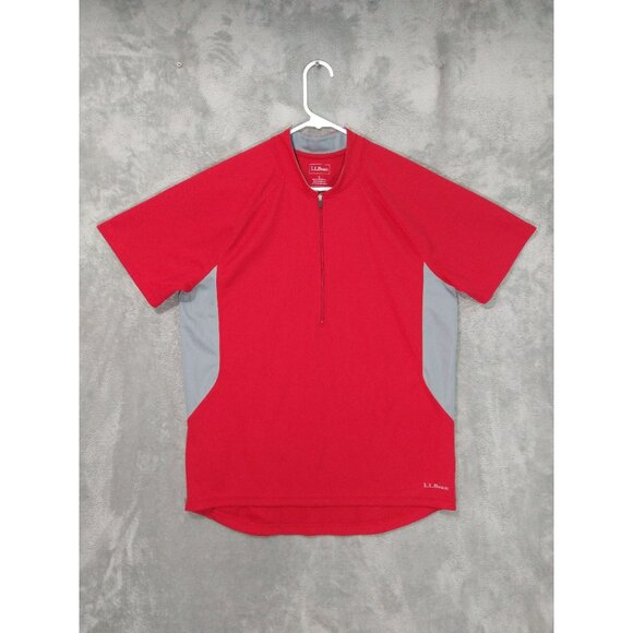 LL Bean Cycling Jersey Mens Large Red Short Sleeve 1/2 Zip Pullover Biking - Picture 1 of 6